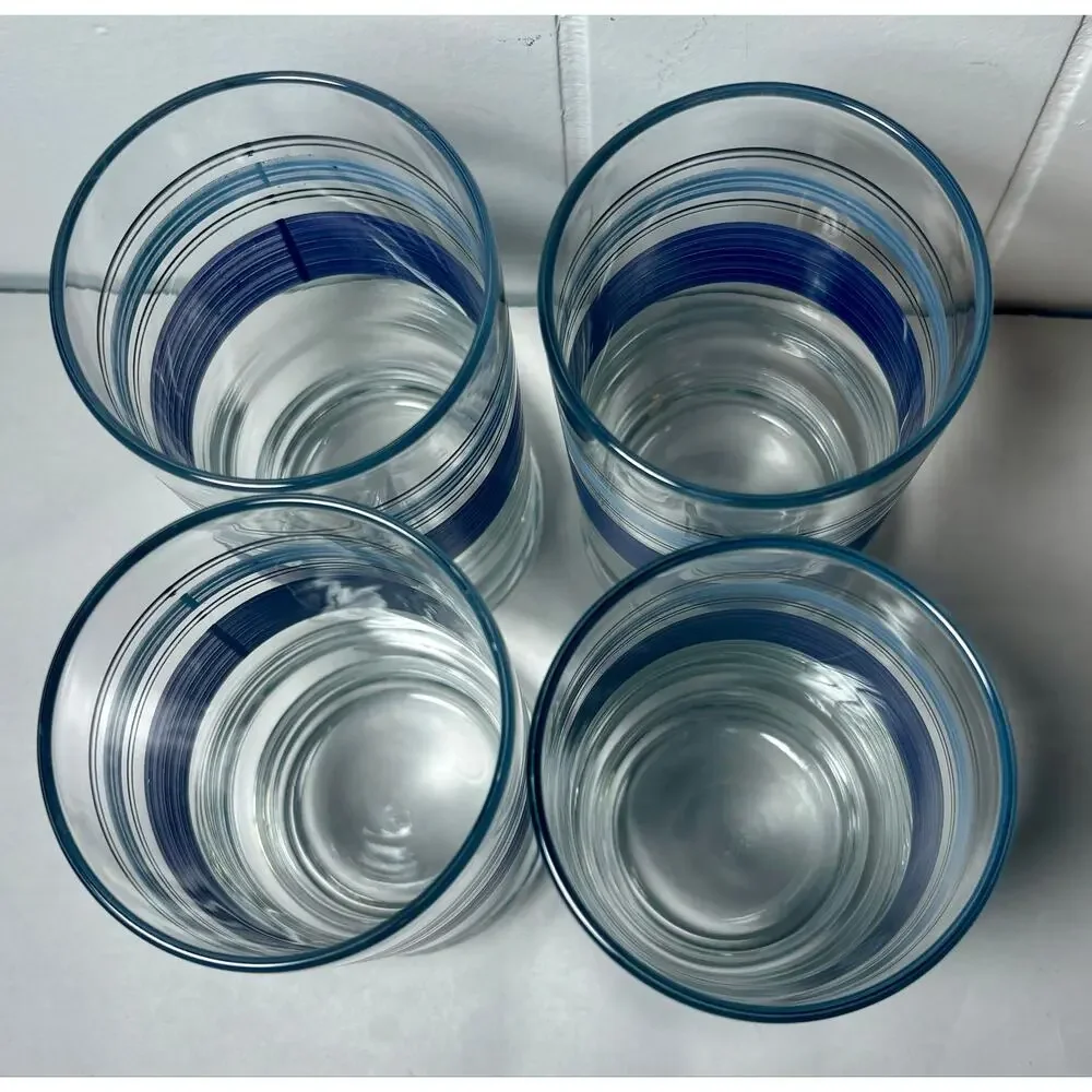 Vintage - Libbey Pfaltzgraff- Blue/Purple Banded Tumbler Glasses - Set of 4